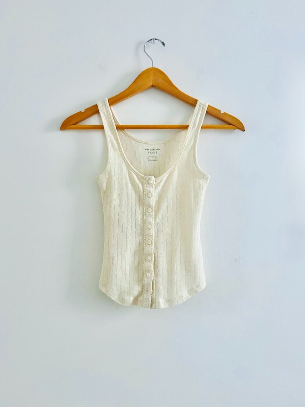 🌟Free With Purchase🌟 Scoop Neck Pointelle Tank Top in Cream White, Size XS